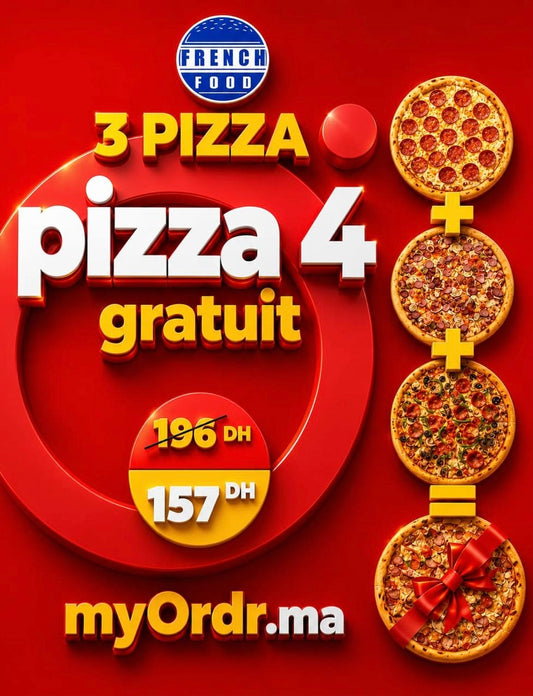 3 pizza où choix 4 gratuit